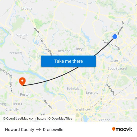 Howard County to Dranesville map