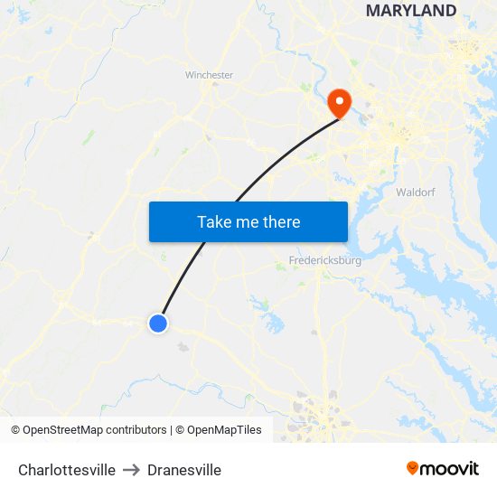 Charlottesville to Dranesville map