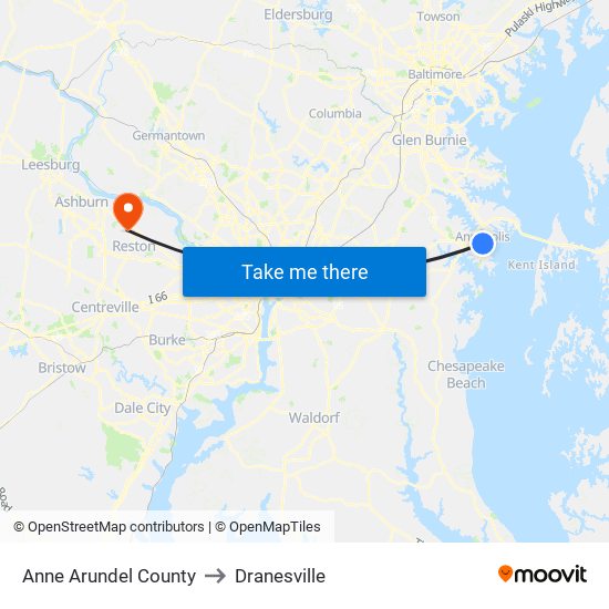 Anne Arundel County to Dranesville map