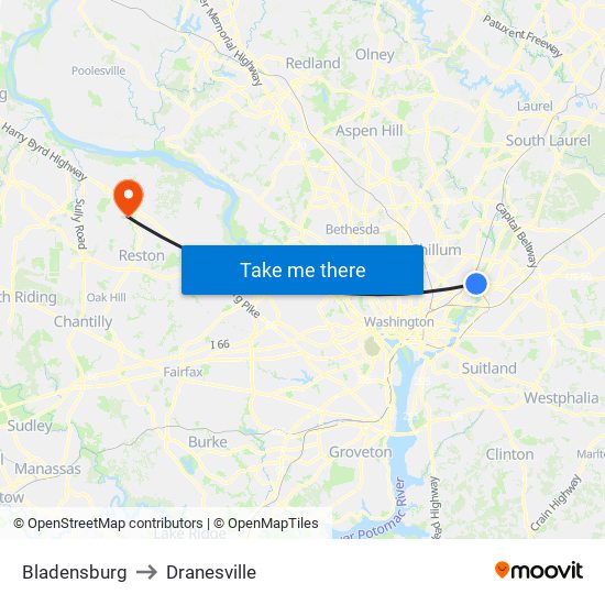 Bladensburg to Dranesville map