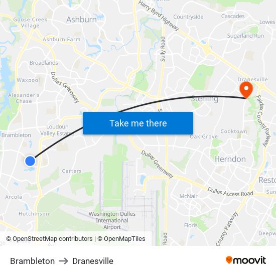 Brambleton to Dranesville map