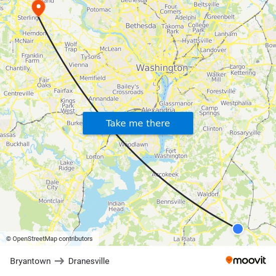 Bryantown to Dranesville map