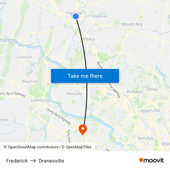 Frederick to Dranesville map