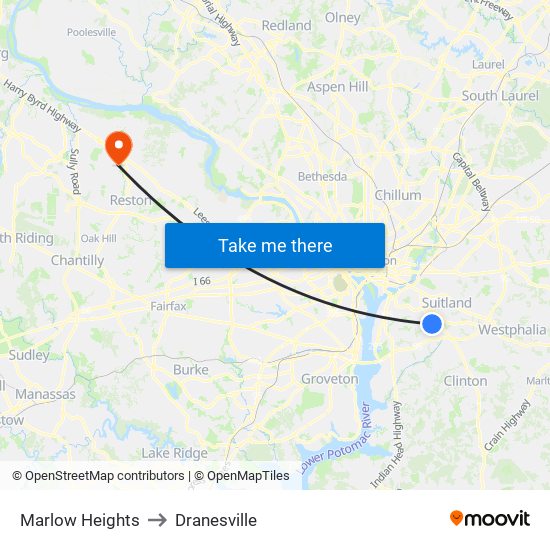 Marlow Heights to Dranesville map