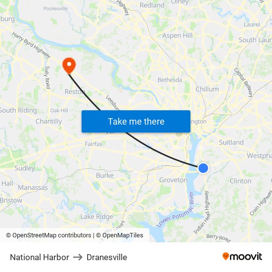 National Harbor to Dranesville map