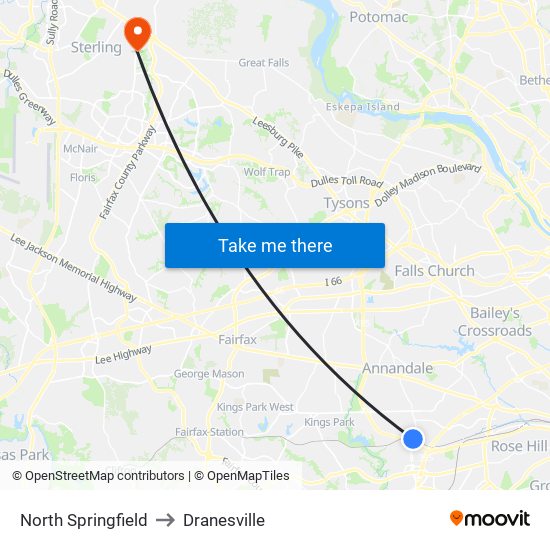 North Springfield to Dranesville map