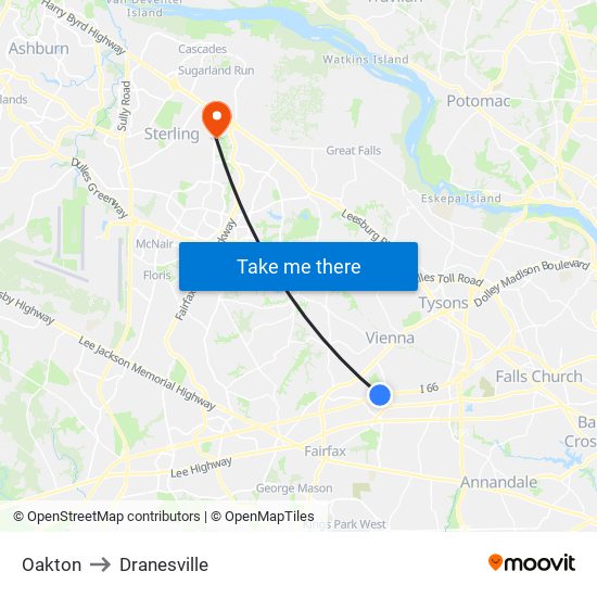 Oakton to Dranesville map