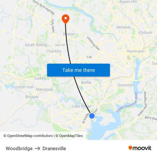 Woodbridge to Dranesville map