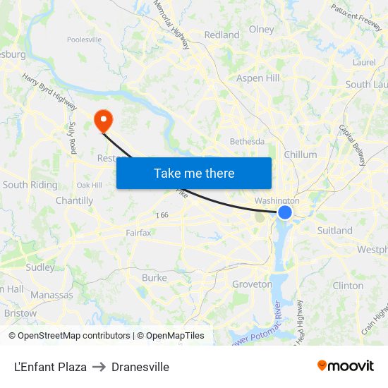 L'Enfant Plaza to Dranesville map