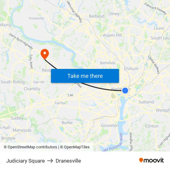 Judiciary Square to Dranesville map