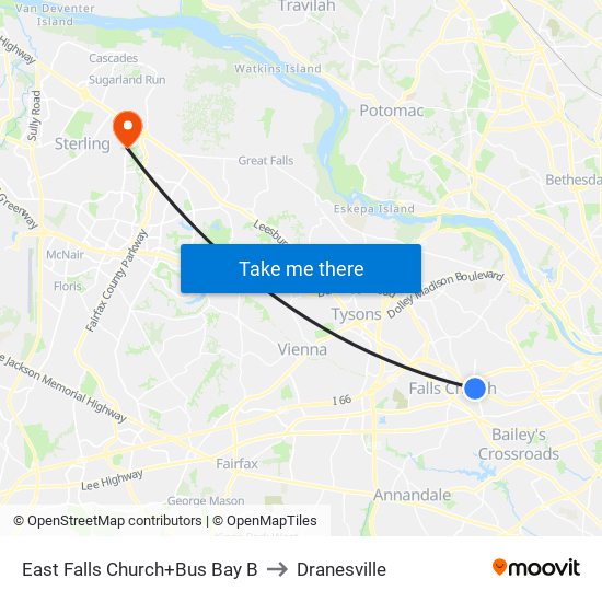 East Falls Church+Bay B to Dranesville map