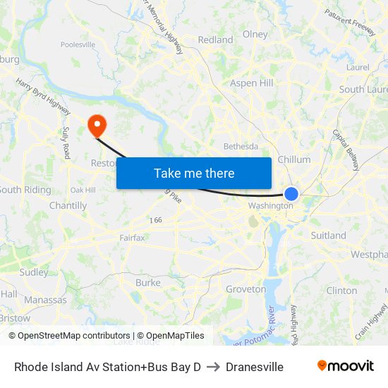 Rhode Island Ave-Brentwood+Bay D to Dranesville map