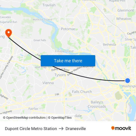 Dupont Circle Metro Station to Dranesville map