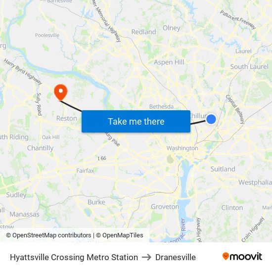 Hyattsville Crossing Metro Station to Dranesville map