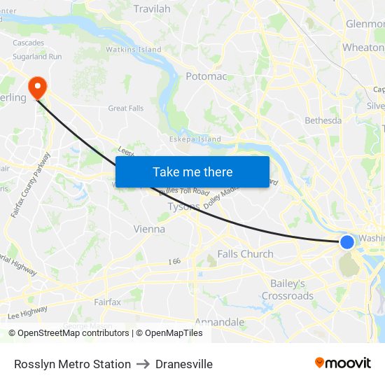 Rosslyn Metro Station to Dranesville map