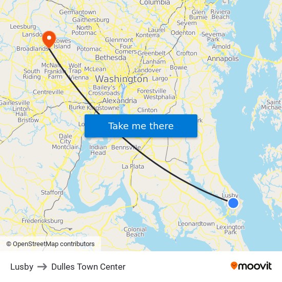 Lusby to Dulles Town Center map