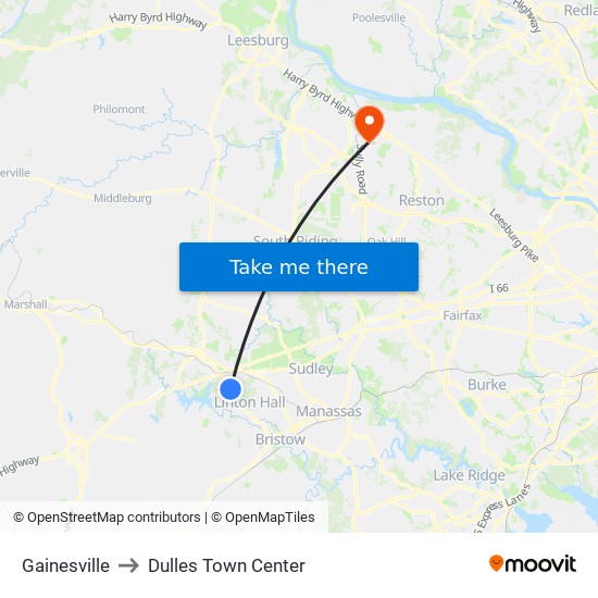 Gainesville to Dulles Town Center map