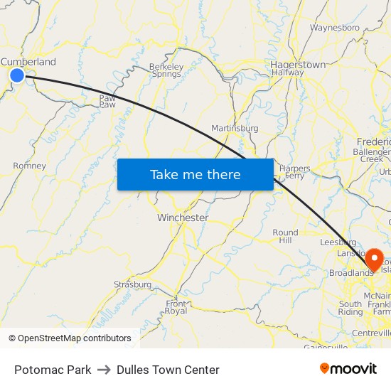 Potomac Park to Dulles Town Center map