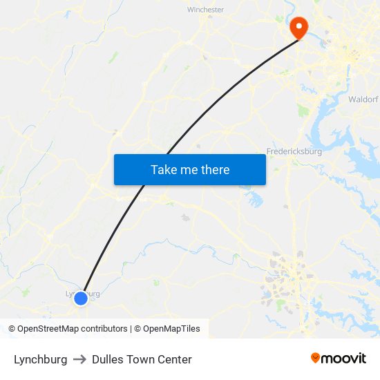 Lynchburg to Dulles Town Center map