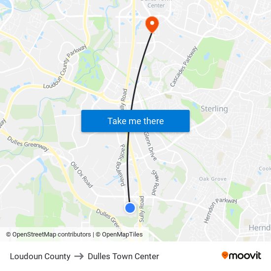 Loudoun County to Dulles Town Center map