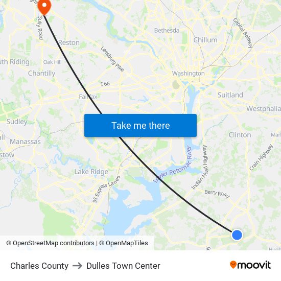 Charles County to Dulles Town Center map