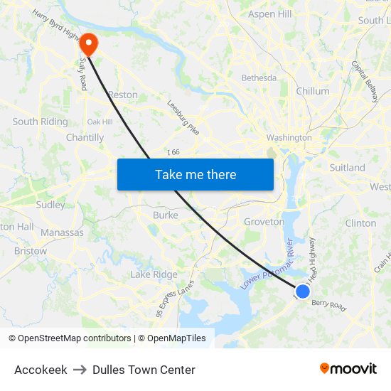 Accokeek to Dulles Town Center map