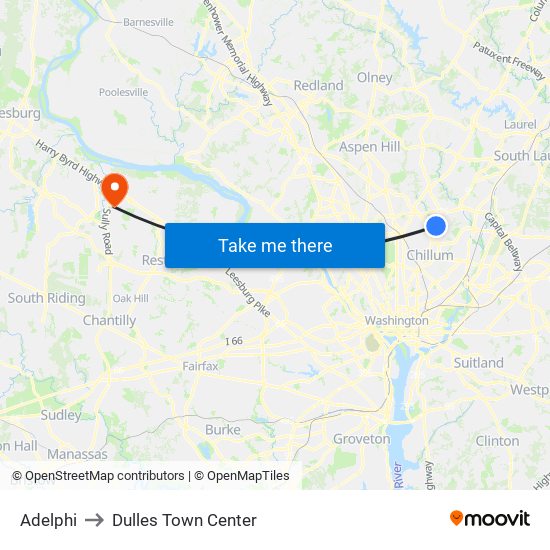 Adelphi to Dulles Town Center map