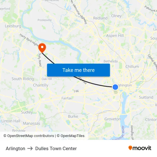 Arlington to Dulles Town Center map