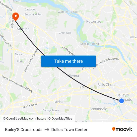 Bailey'S Crossroads to Dulles Town Center map