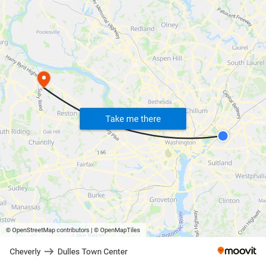 Cheverly to Dulles Town Center map