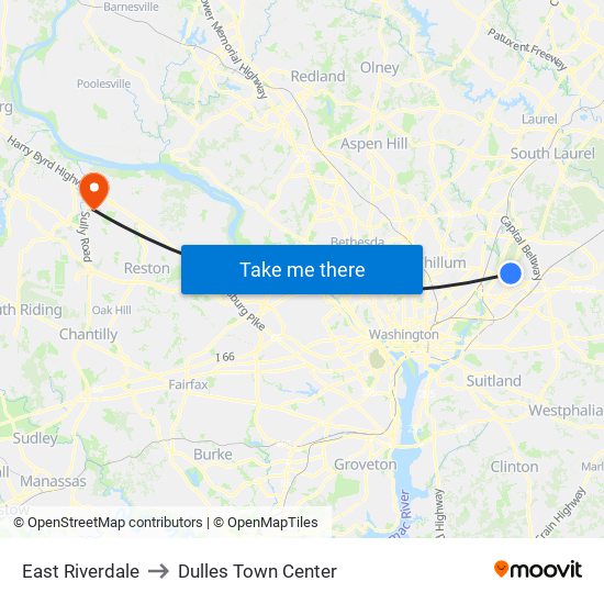 East Riverdale to Dulles Town Center map