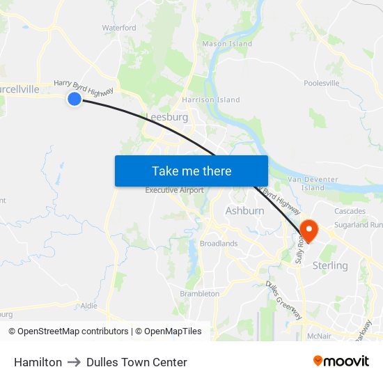 Hamilton to Dulles Town Center map