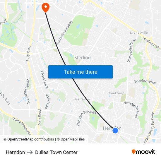 Herndon to Dulles Town Center map