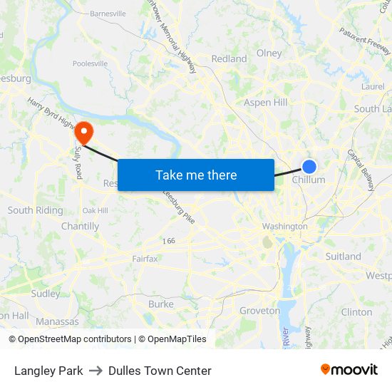 Langley Park to Dulles Town Center map