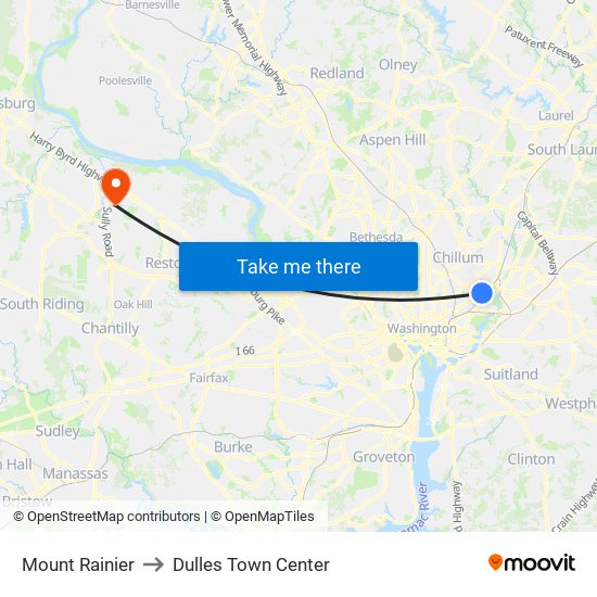 Mount Rainier to Dulles Town Center map