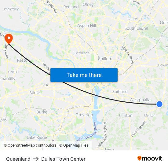 Queenland to Dulles Town Center map