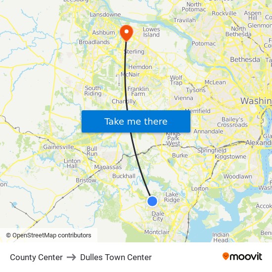 County Center to Dulles Town Center map