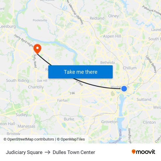 Judiciary Square to Dulles Town Center map