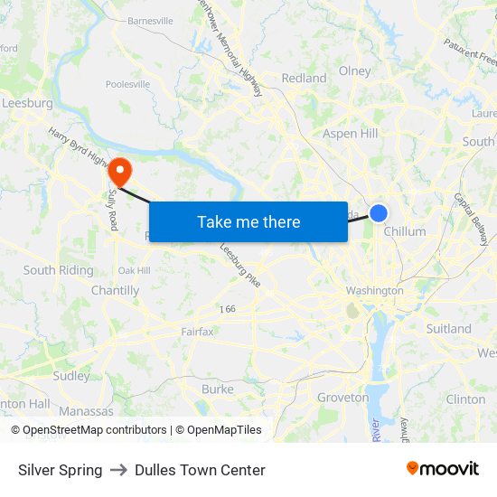 Silver Spring to Dulles Town Center map