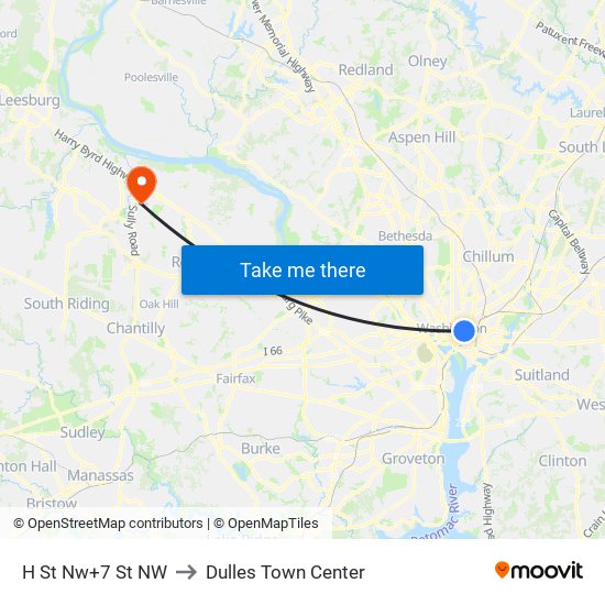 H St Nw+7 St NW to Dulles Town Center map