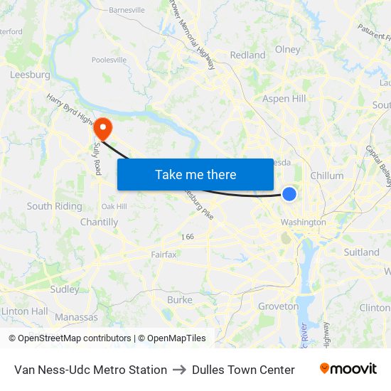 Van Ness-Udc Metro Station to Dulles Town Center map