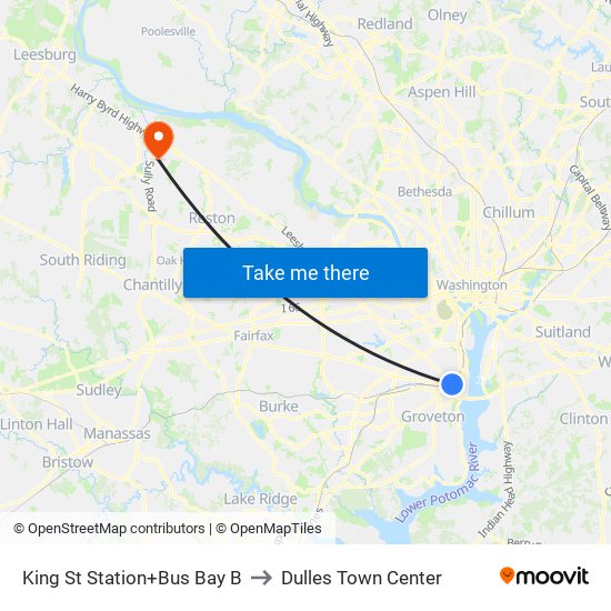 King St Station+Bus Bay B to Dulles Town Center map