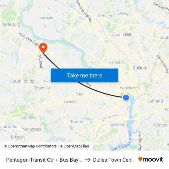 Pentagon Transit Ctr + Bus Bay U7 to Dulles Town Center map