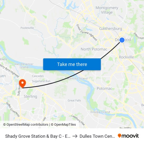 Shady Grove Station & Bay C - East to Dulles Town Center map