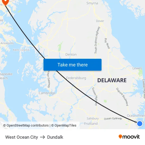 West Ocean City to Dundalk map