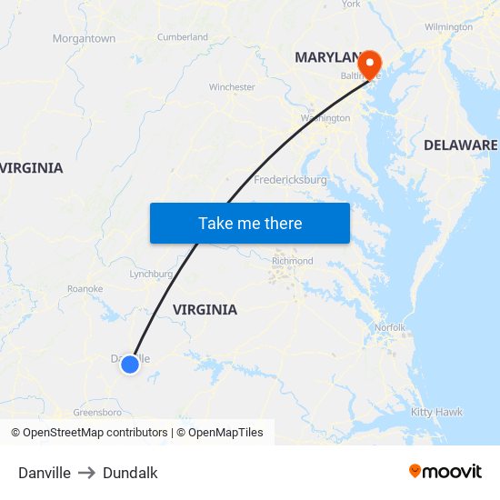 Danville to Dundalk map