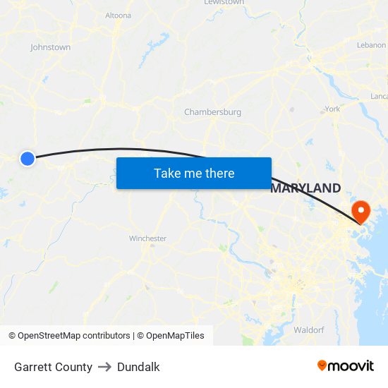 Garrett County to Dundalk map