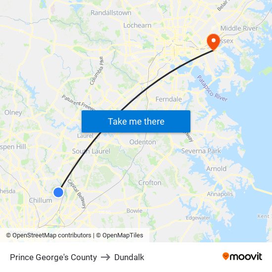 Prince George's County to Dundalk map