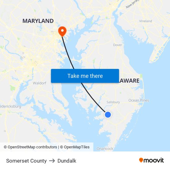 Somerset County to Dundalk map