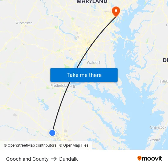 Goochland County to Dundalk map